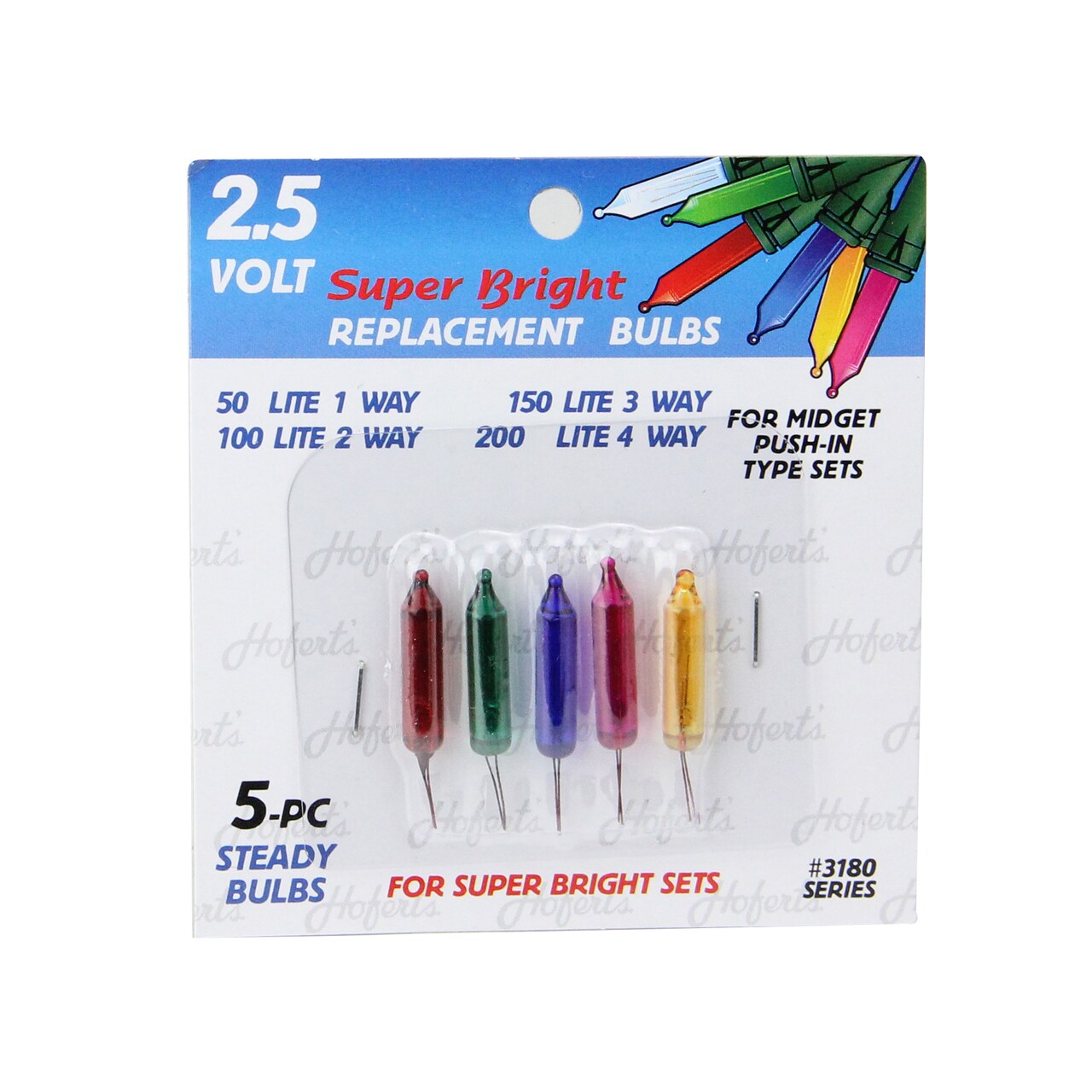 Hofert Set of 5 Multi-Color Push-In Mini Replacement Christmas Light Bulbs 2.5 Volt